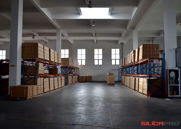Finished goods warehouse holding cartons of high silica products before dispatch